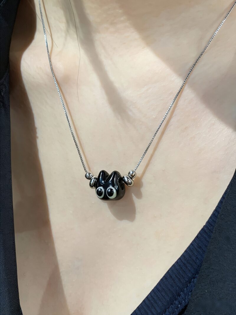 Handmade Mini Black Cat Pendant – Cute Glass Kitten Jewelry, Unique Gift for Cat Lovers