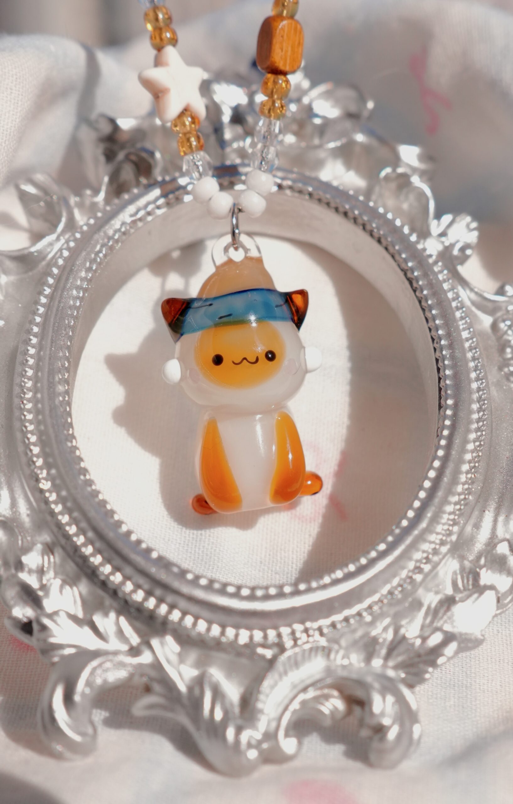 Handmade Glass Kitten with Pearl Earrings – Cute Miniature Cat Jewelry, Unique Gift for Cat Lovers - 图片 2