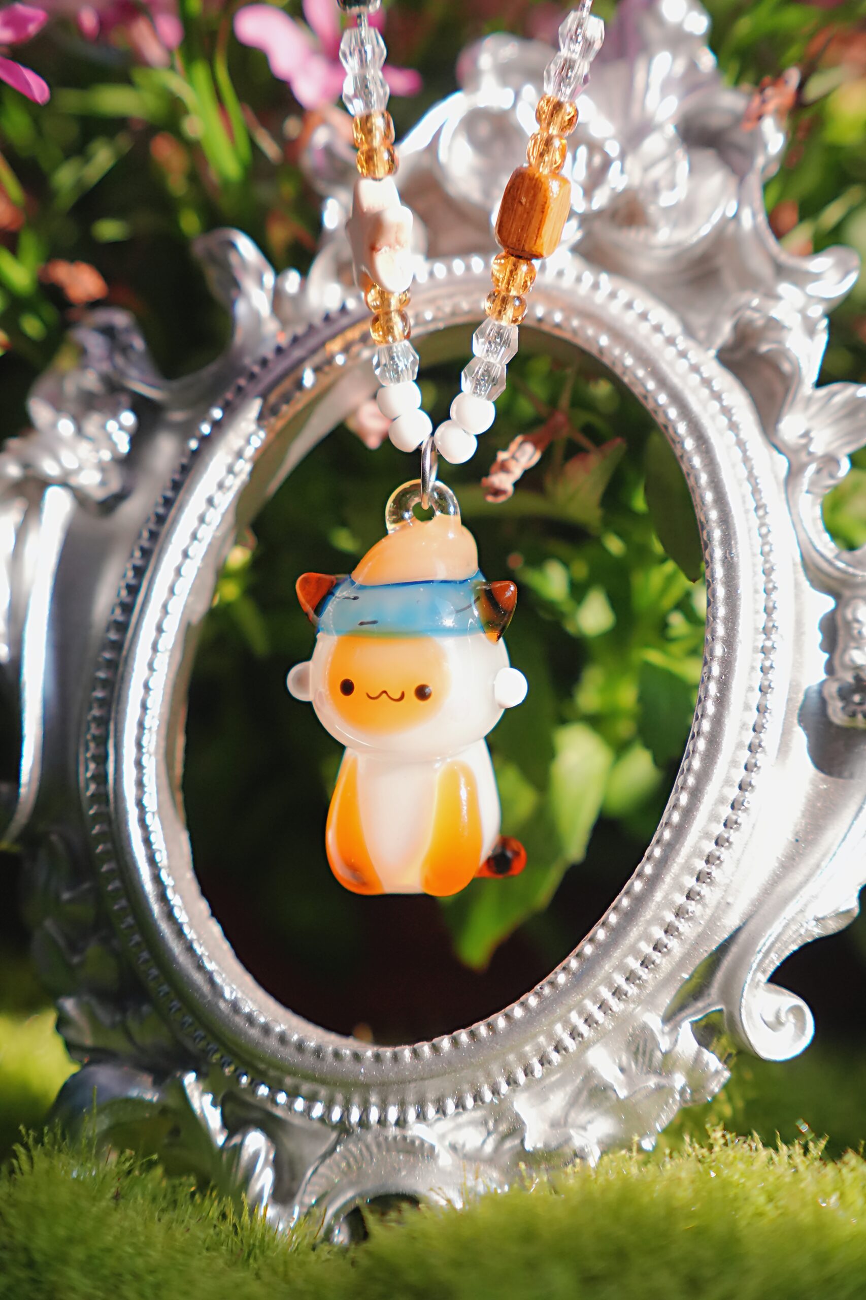 Handmade Glass Kitten with Pearl Earrings – Cute Miniature Cat Jewelry, Unique Gift for Cat Lovers - 图片 4