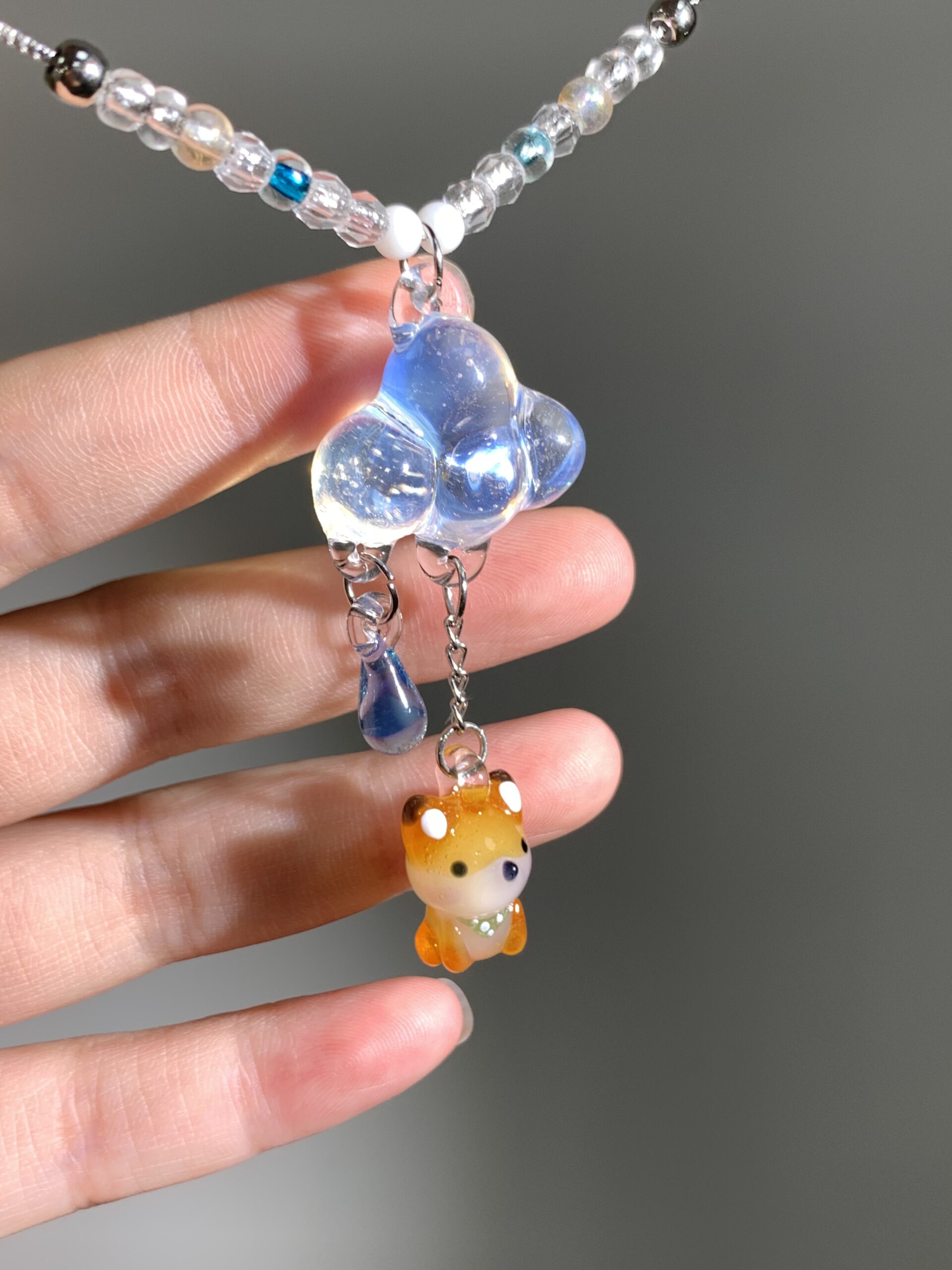Fairy Tale Series: Little Fox Under the Cloud – Handmade Cute Fox Jewelry, a Playful and Whimsical Gift.