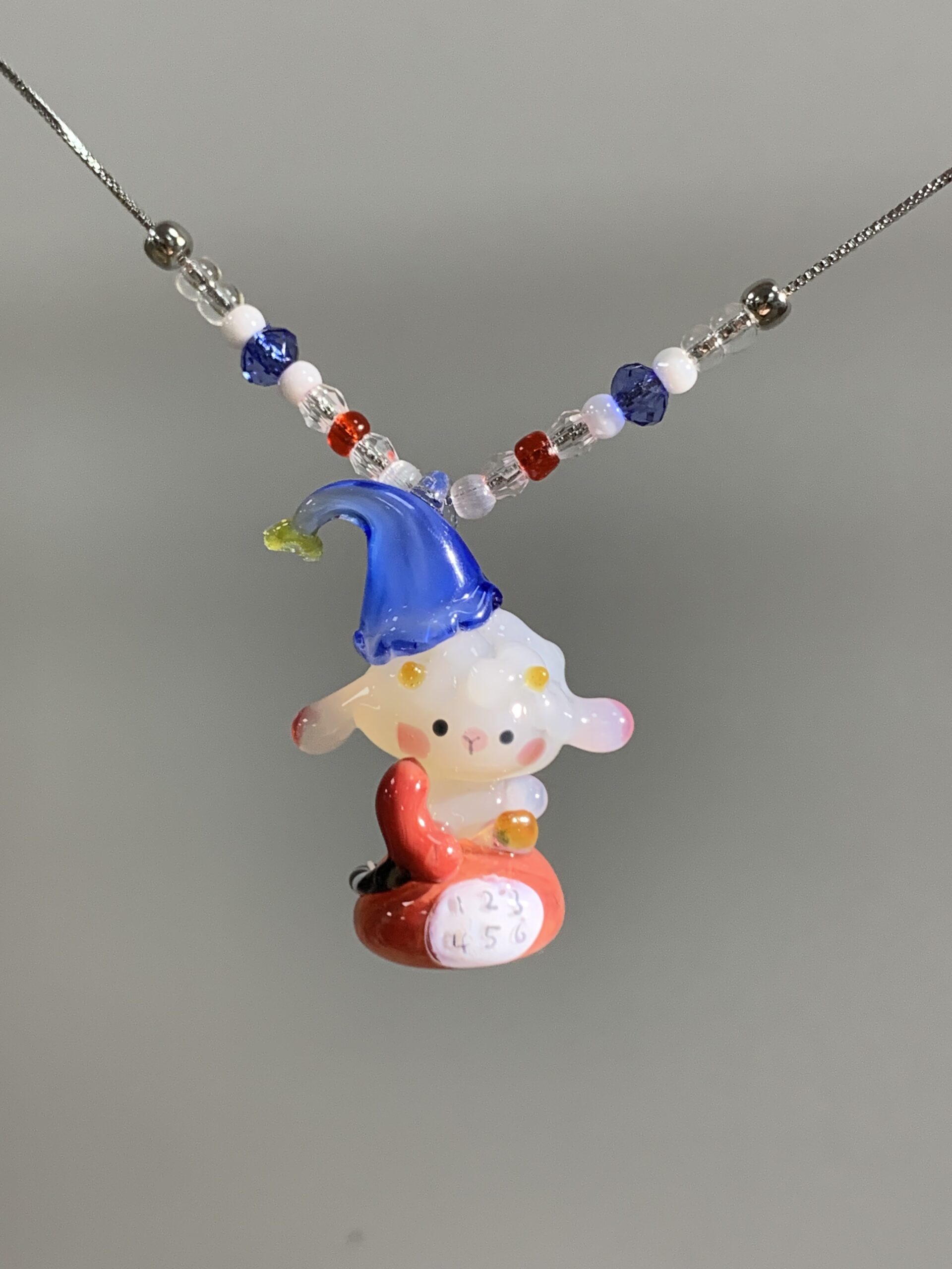 Handmade Glass Sheep Pendant Necklace – Cute Lamb Character Charm, Kawaii Aesthetic Jewelry