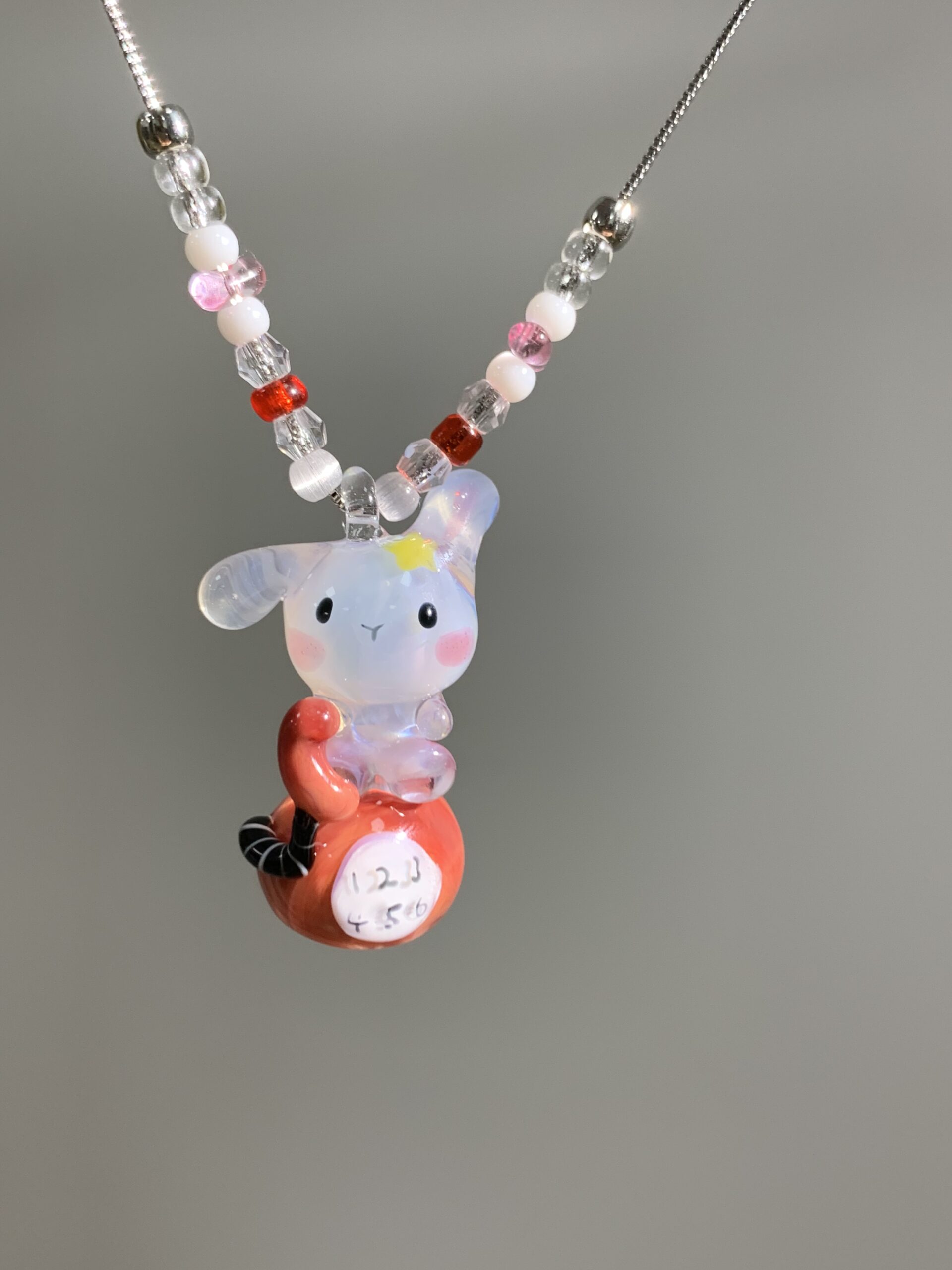 Handmade Glass Bunny Pendant Necklace – Cute Character Charm, Aesthetic Red Phone Design Jewelry