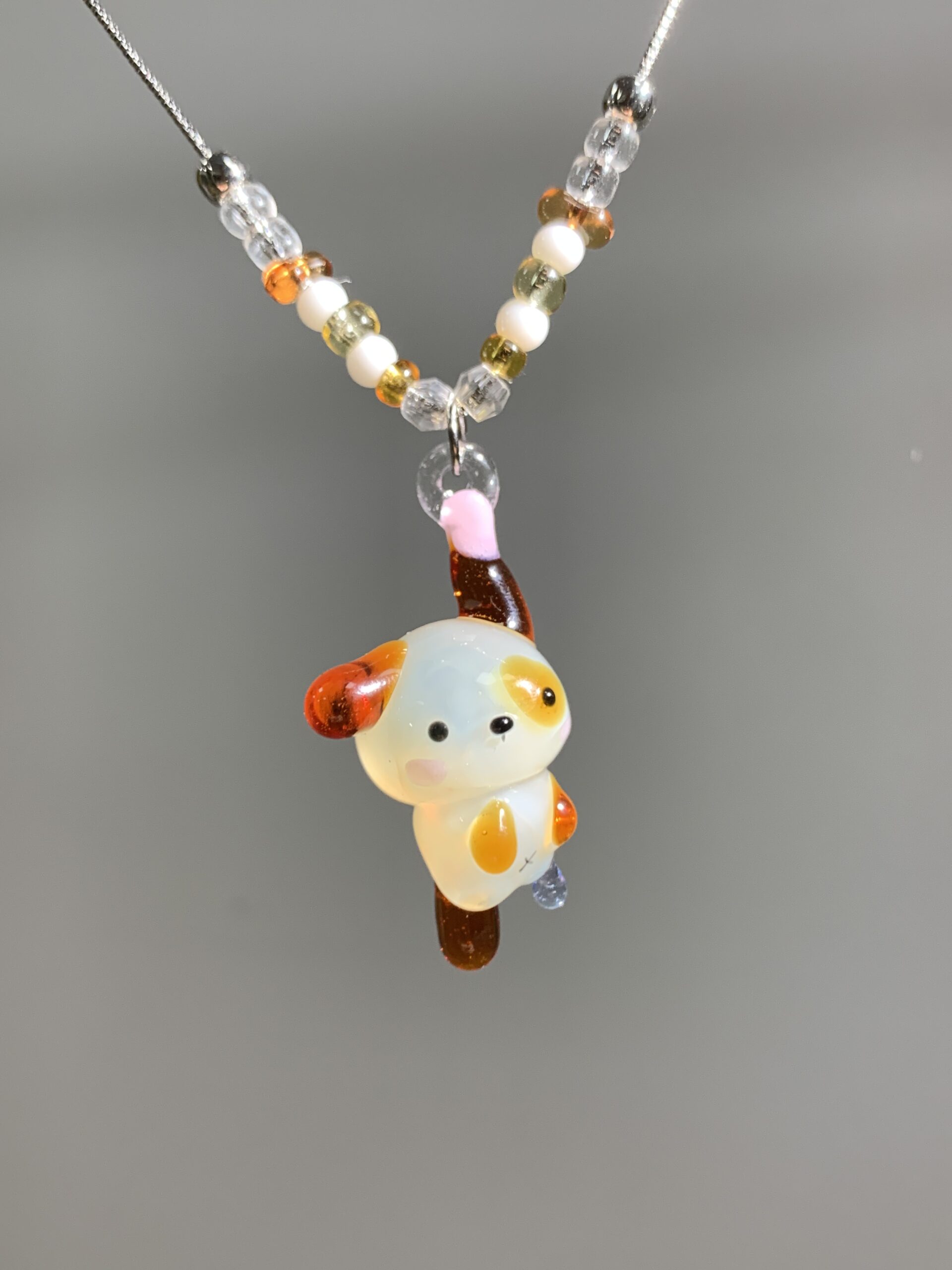 Handmade Glass Puppy Pendant Necklace – Cute Dog Charm, Kawaii Aesthetic Jewelry - 图片 2