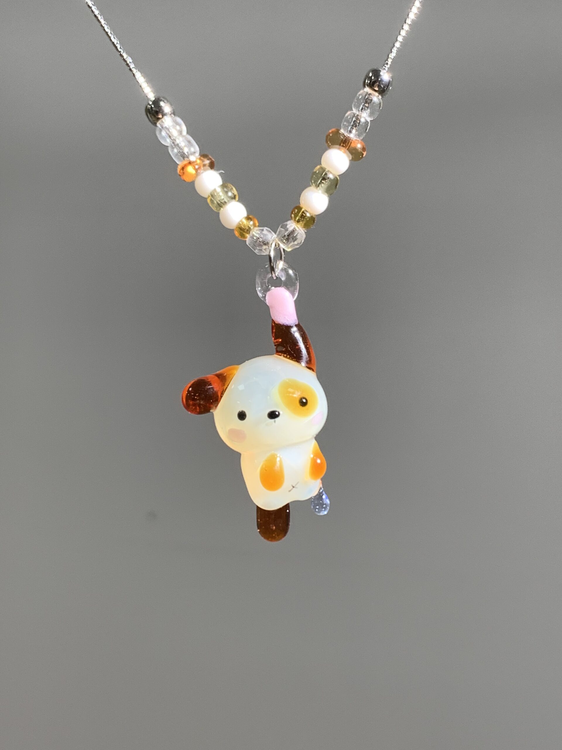 Handmade Glass Puppy Pendant Necklace – Cute Dog Charm, Kawaii Aesthetic Jewelry