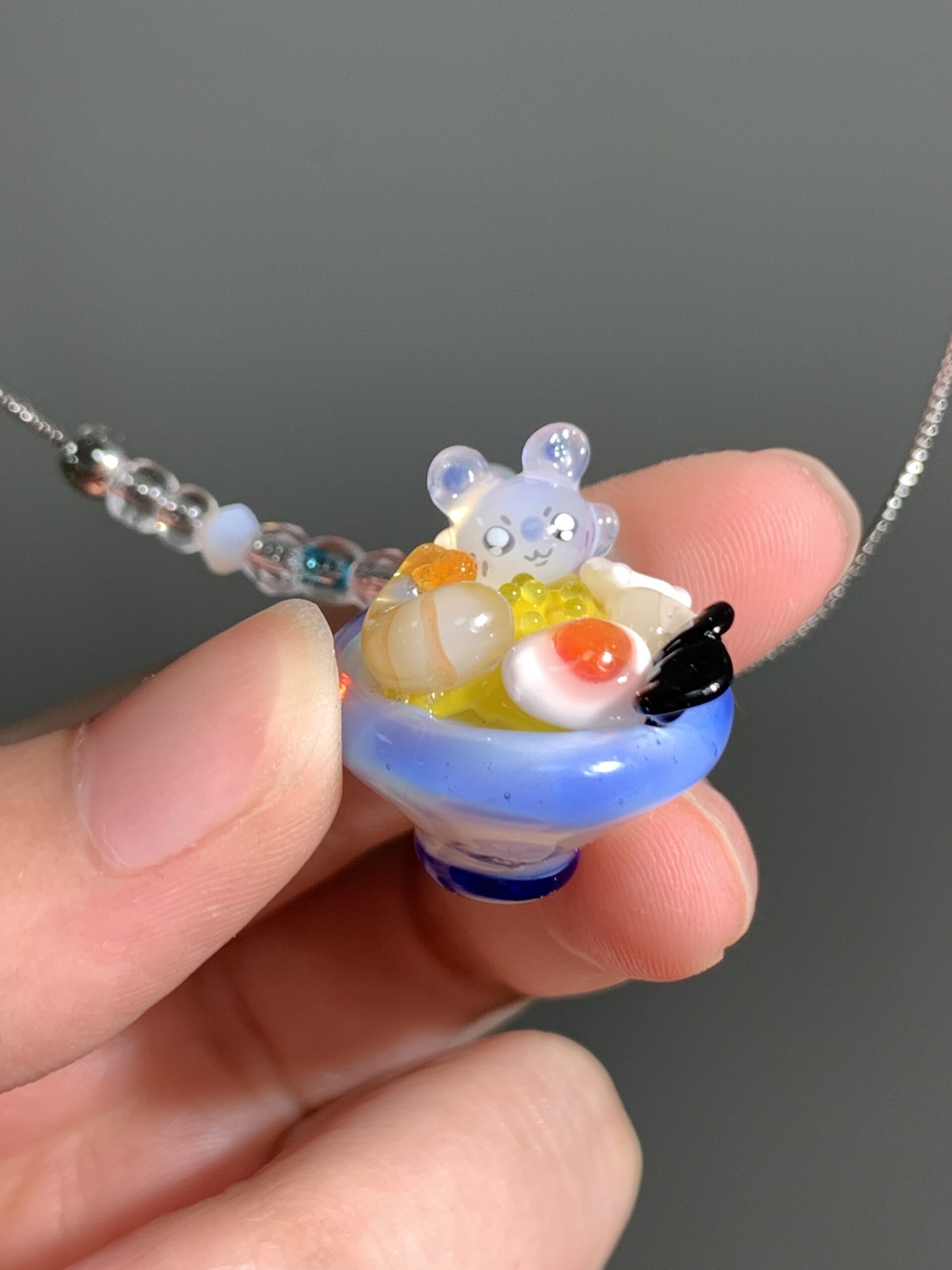 Handmade Glass Ramen Bowl Pendant Necklace – Cute Food Charm, Kawaii Aesthetic Jewelry
