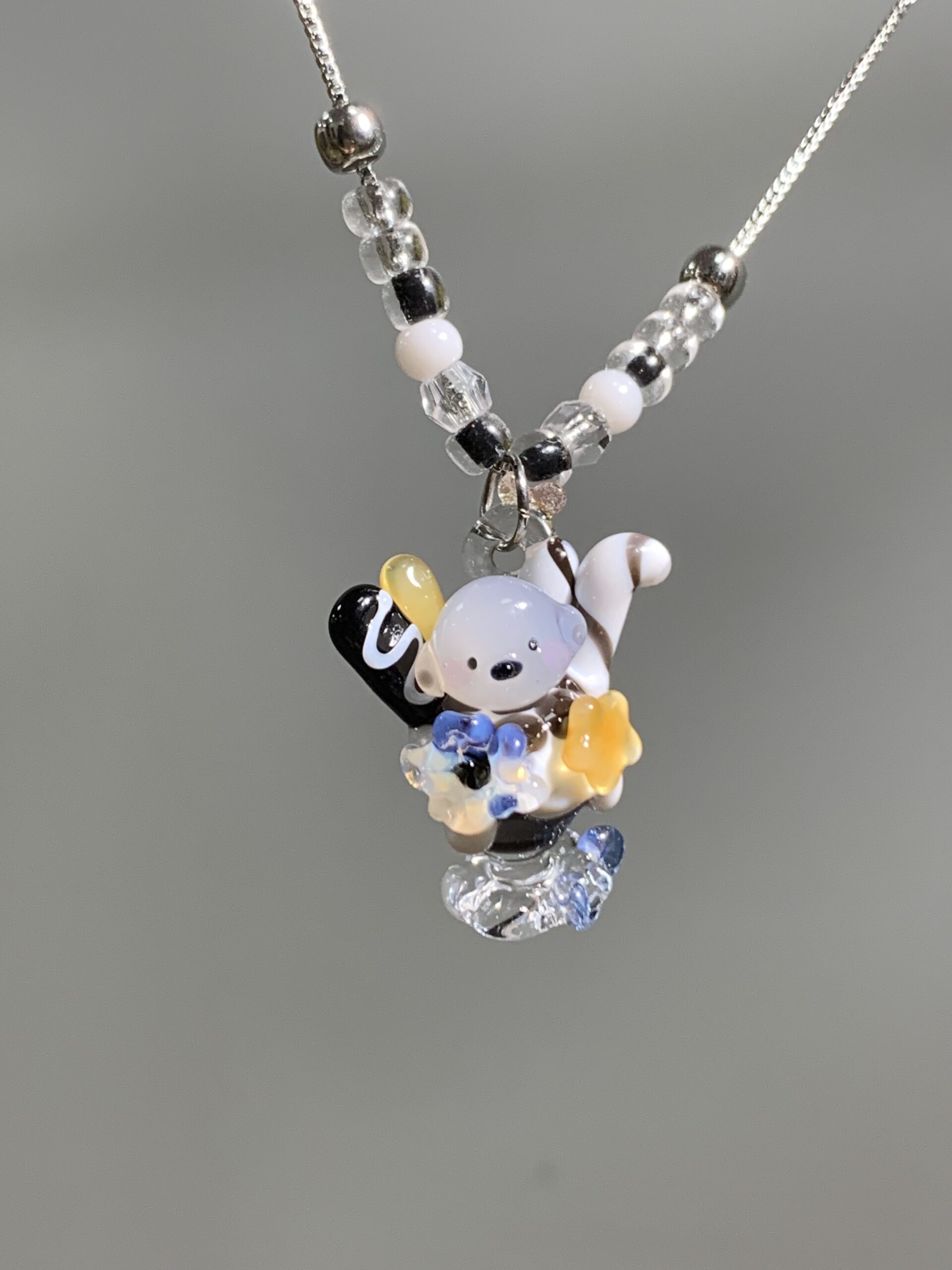 Handmade Glass Cute Animal Character Pendant Necklace – Kawaii Mixed Charm, Aesthetic Jewelry