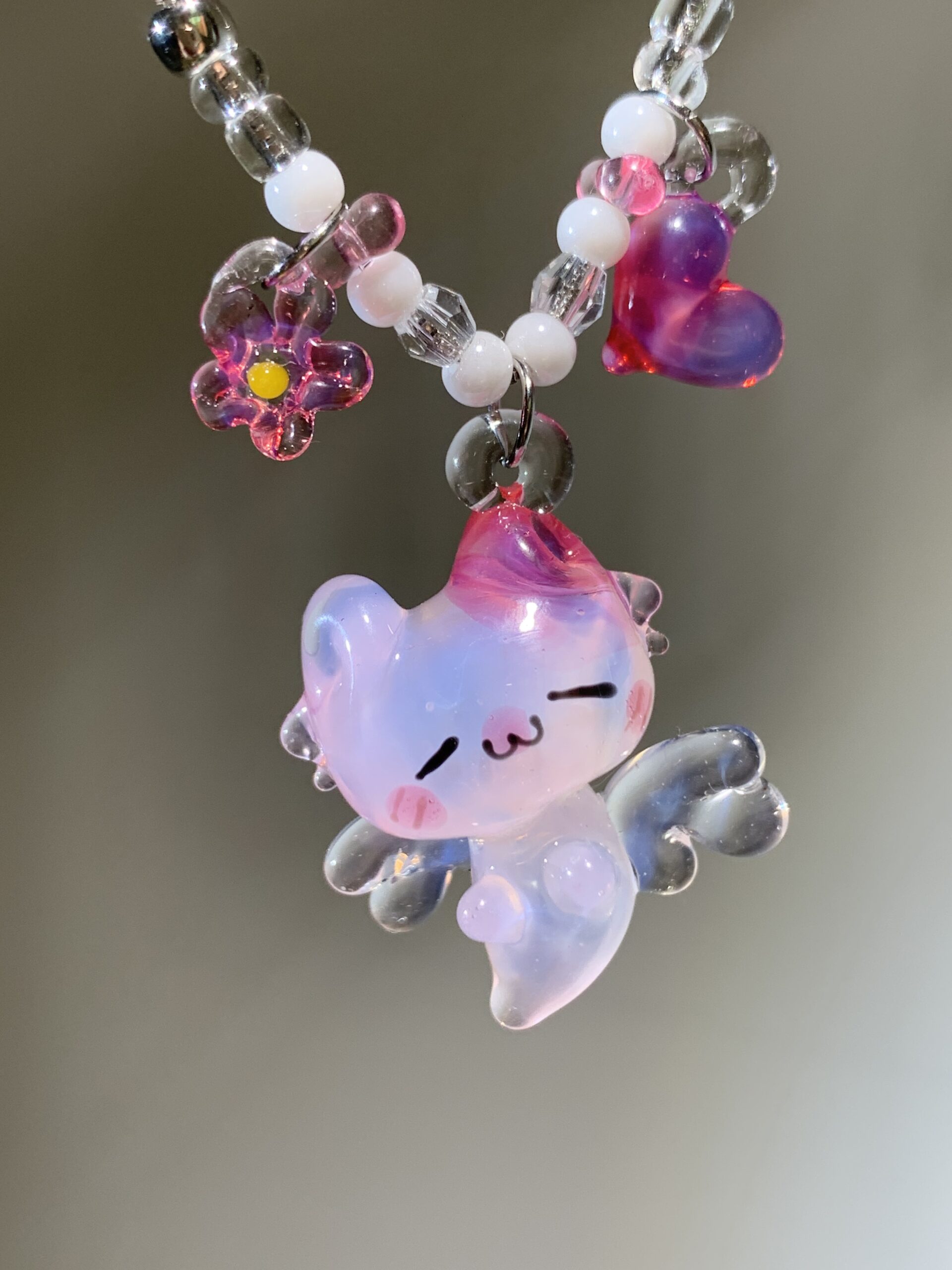 Pink Kitty Ghost Pendant | Handmade Lampwork Glass | Healing Cat Charm - 图片 2