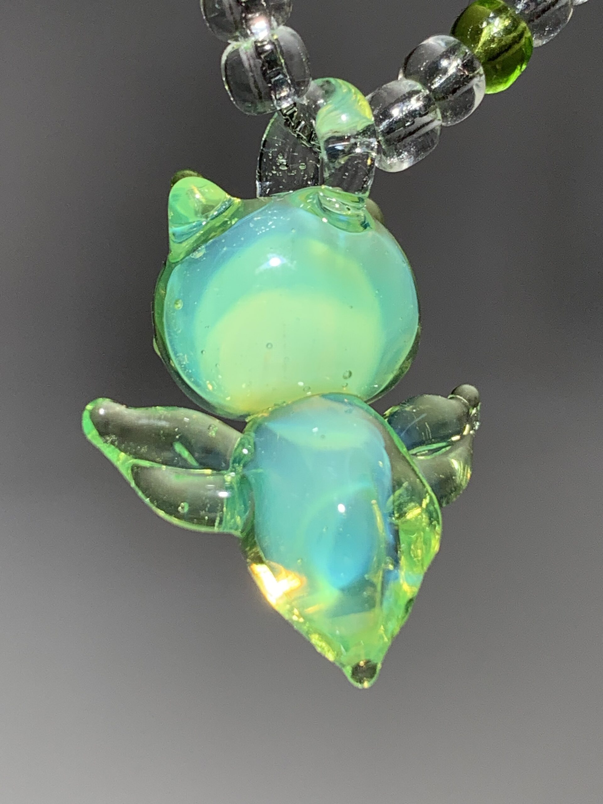 Handmade Glass Necklace | Glow Green Alien Kitten Sea Angel Heart Pendant | Fantasy Healing Cute Jewelry - 图片 4