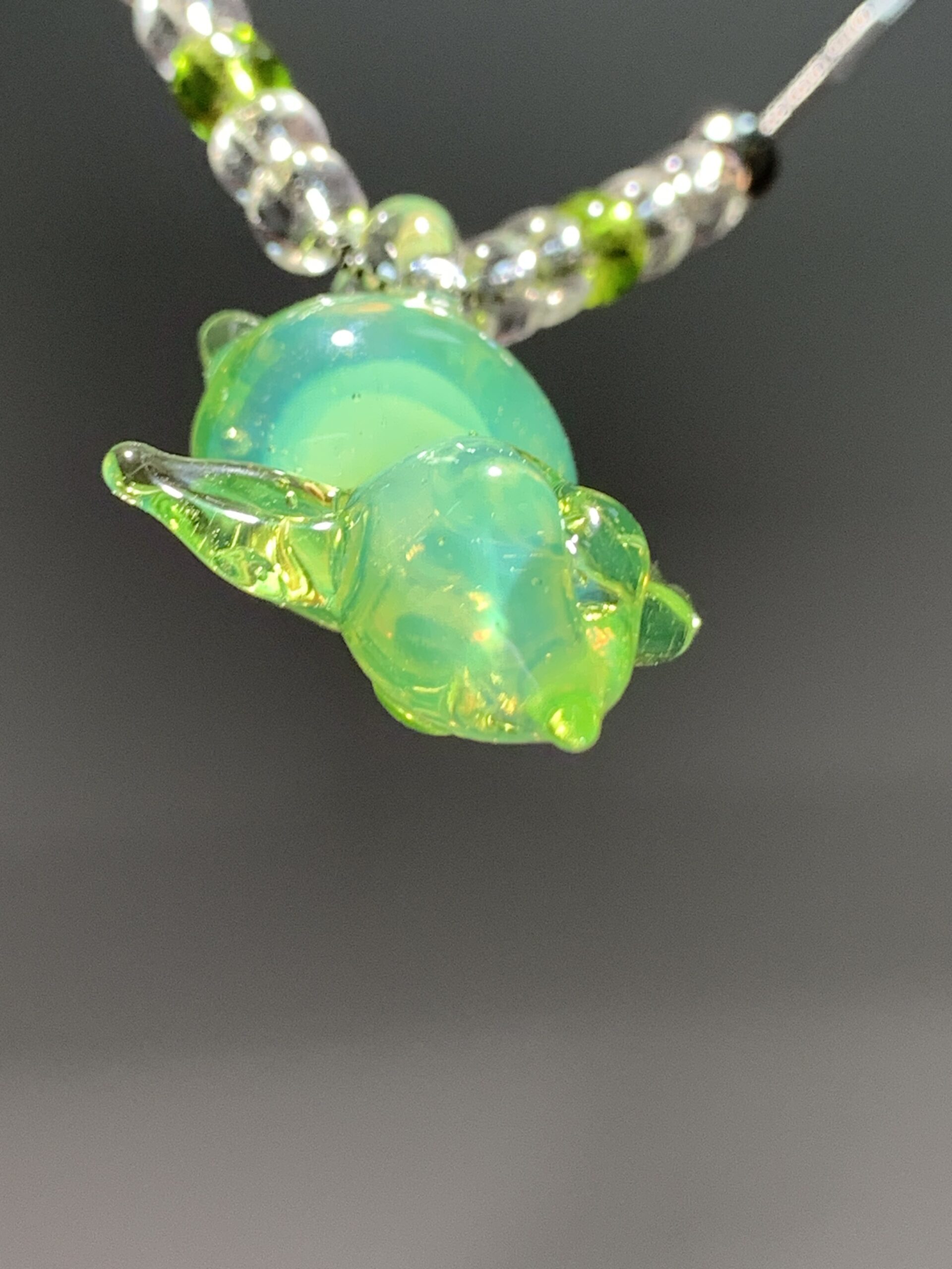 Handmade Glass Necklace | Glow Green Alien Kitten Sea Angel Heart Pendant | Fantasy Healing Cute Jewelry - 图片 6